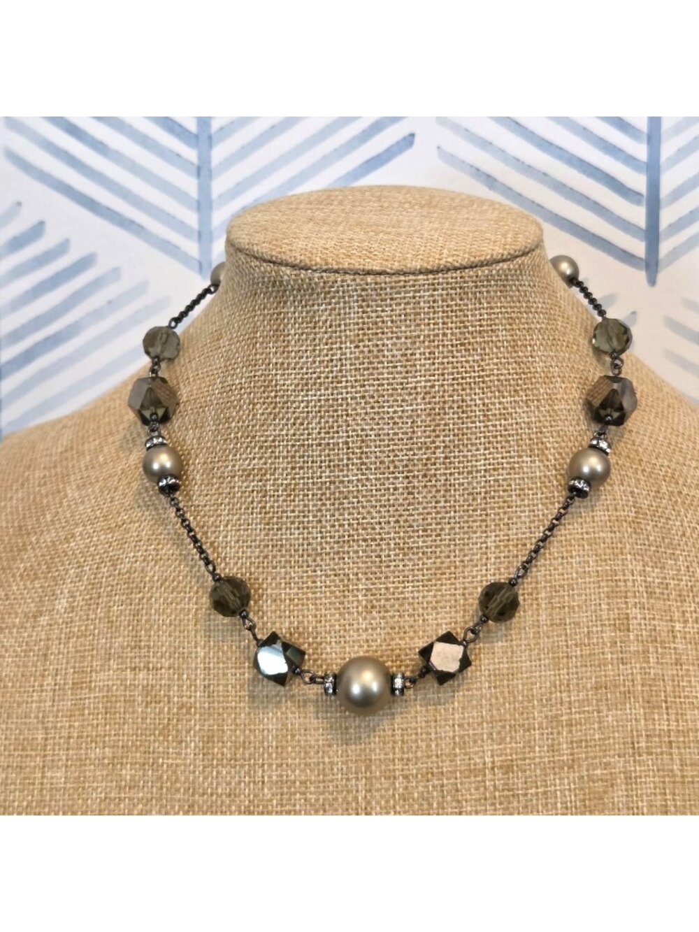 Carolee Gunmetal, Glass & Faux Pearl Beaded 16" Necklace